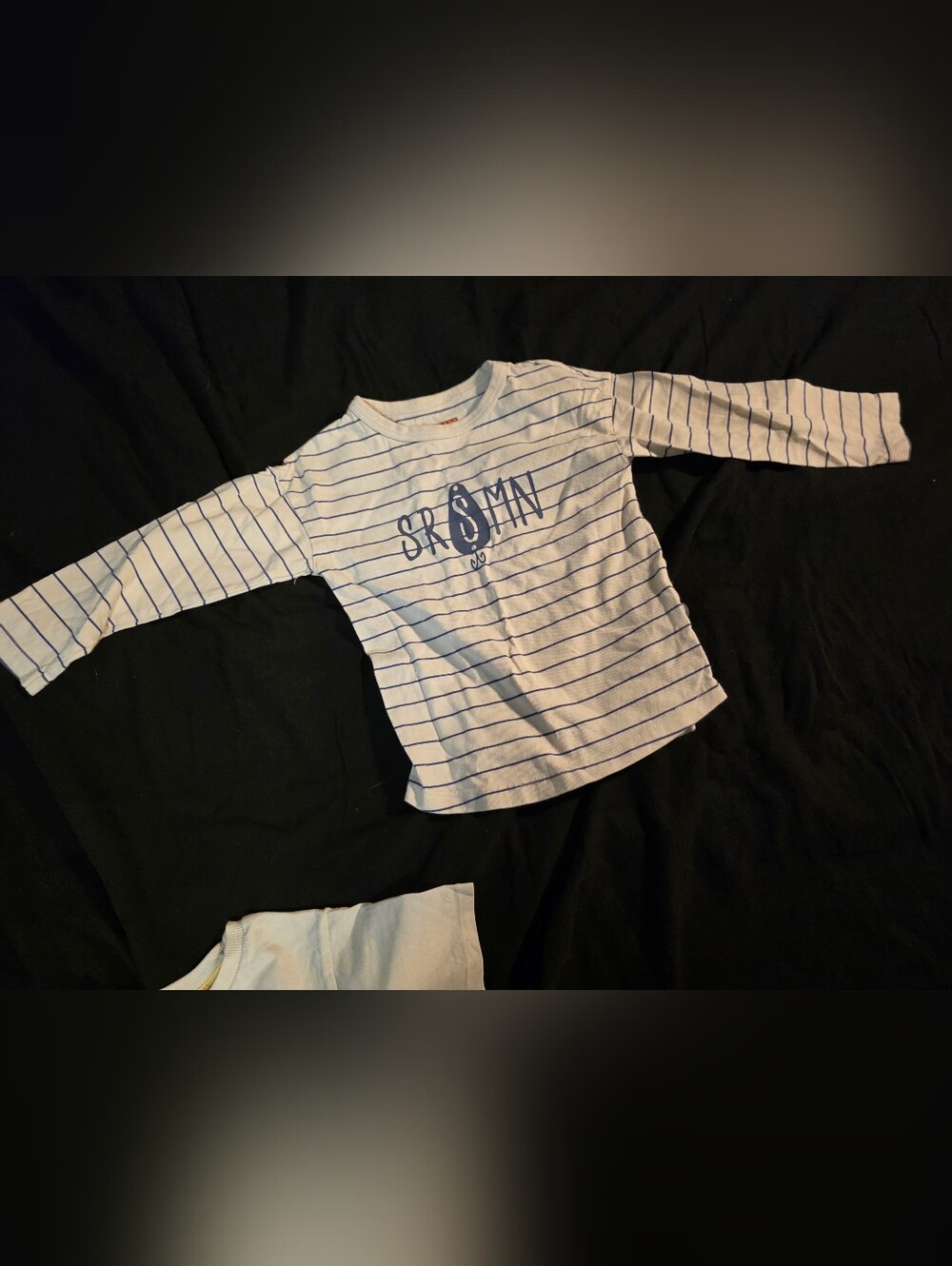 Striped White & Navy Long Sleeve Kids Tee with Anchor Graphic18-24mois SM